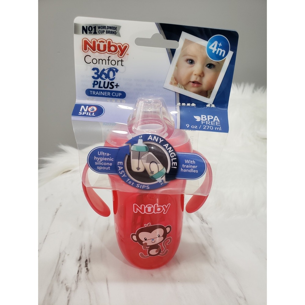Nuby Grip N Sip Soft Spout Trainer Cup 8oz No Spill Red Monkey 4m+